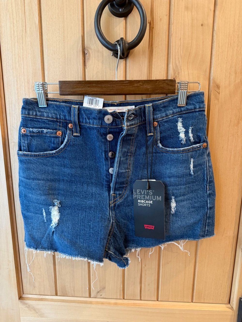 Levi's Dark Blue Distressed Ribcage Denim Shorts